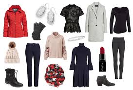 What to Pack for Chile: A Stylish & Practical Guide A collection of women's fall fashion items, featuring a red jacket, gray coat, sweaters, leggings, boots, jewelry, scarf, and lipstick on a white background.